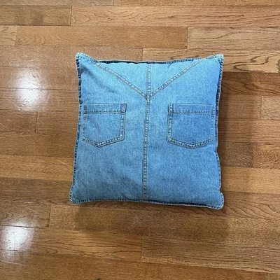 IKEA Denim Almohada 2 Bolsillos Cierre Cremallera 100% Algodón 19x19 Boho Shabby Chic Foto 1 de 4