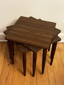 MCM Square Formica & Wood Stacking Nesting Side Tables Set of 3 Vintage EUC! - Picture 1 of 11