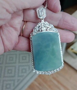 Type A Glassy Jadeite & White Topaz Sterling Silver Necklace - Picture 1 of 9