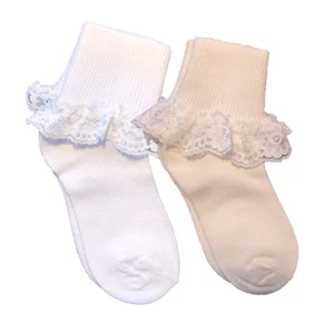 Girls Fancy Lace Ruffle Socks, Off White, 4-7 Years - Picture 1 of 7