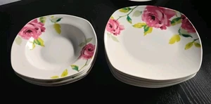 6x Speiseteller 6x Suppenteller von CreaTable, Rose, Eckig  - Bild 1 von 8