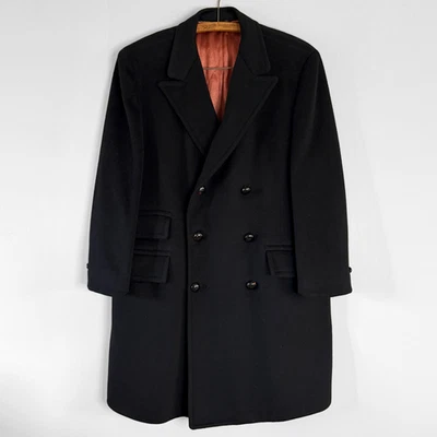 Vintage 1950s Glenart Fashion Black Double Breasted Heavy Lined Wool Coat Medium - Image 1 of 4