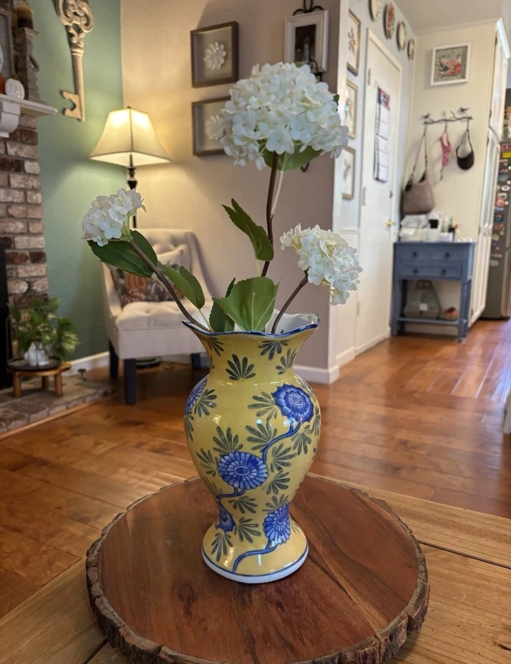 "Florero con volantes de porcelana china floral amarillo y azul Zhongguo Zhi Zao de colección 10""" Foto 1 de 4