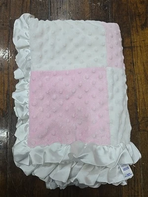 Manta de bebé Carters Just One Year blanca satinada parche rosa blanco punto minky Foto 1 de 4