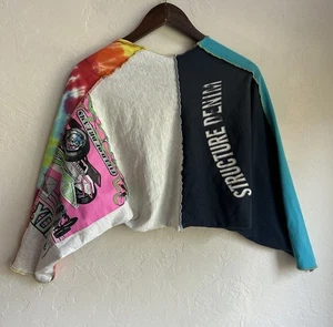 Vintage Y2K Upcycled Patchwork Shrug Crop Cardigan L Grunge Street Rave Festival - Bild 1 von 10