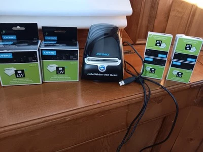 Impresora de etiquetas Dymo LabelWriter 450 Turbo, adaptador de CA, cable USB, 6 cajas etiquetas Foto 1 de 4