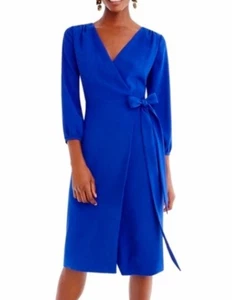 J Crew blau 365 Krepp 3/4 Ärmel knielanges Wickelkleid Größe 2 - Bild 1 von 11