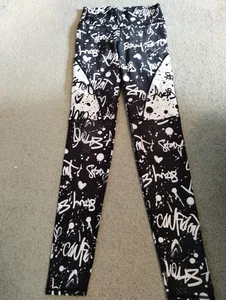 Fabletics X Demi Lovato Womens Black/White Graffiti Print Pull On Leggings S - Picture 1 of 7