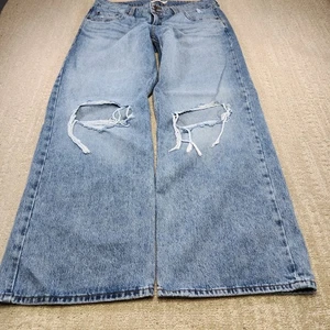 Levis Jeans Women 32 Superlow Wide Leg Blue Denim Flare Cowgirl Rodeo 36X32 - Picture 1 of 11