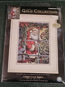 Dimensions Gold Collection Candy Cane Santa Cross Stitch Kit-12"X16" 8734 NIP - Picture 1 of 5