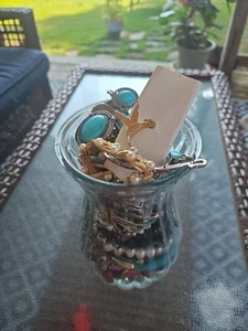 Extra Large Mystery Jewelry Jar. Some Great Pieces & Some Sterling - Picture 1 of 5