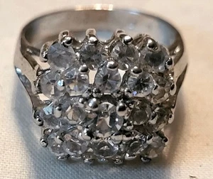 Vintage 925 Sterling Silver Uncas Simulated 21 Diamond Cocktail Ring Size 6 - Picture 1 of 10