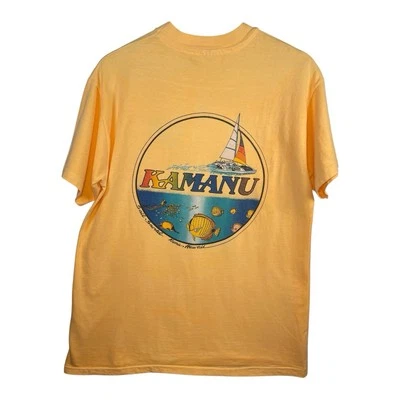 Vintage 1980s KAMANU Sail Snorkel Kona Hawaii T-Shirt Men’s Medium Hands Beefy T - Image 1 of 4