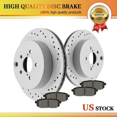 Rear Drilled Brake Rotors Ceramic Brake Pads for 2014 -2017 2018 Subaru Forester - Image 1 of 4