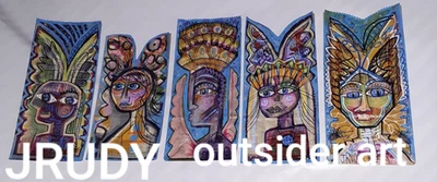 5 Angel Christmas gift bags JRUDY original paper outsider folk ART painting - Image 1 of 2