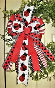LADYBUG BOW WIRED RIBBON for DOOR WREATH, LANTERN, MAILBOX # 197 rb - Picture 1 of 3