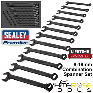 Sealey Combination Spanner Set 12pc Premier Black Open End Ring Wrench 8-19mm - Picture 1 of 5