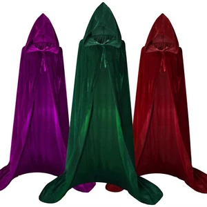 Unisex Adults Hooded Cloak Velvet Cape for Halloween Cosplay Costumes Party Prop - Picture 1 of 14