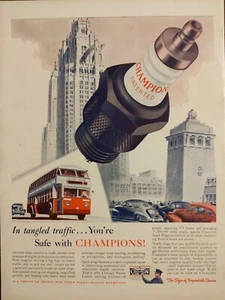 1939 de colección bujías Champion anuncio impreso, anuncio anterior a la Segunda Guerra Mundial - Imagen 1 de 1