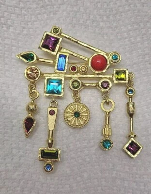 Patricia Locke Swarovski Crystal Modernist Abstract 24Kt Gold Plated Brooch NWOT - Image 1 of 4