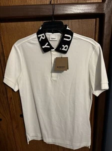 Burberry Ryland Collar Logo White Short Sleeve Cotton Polo Shirt Small - Picture 1 of 8