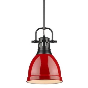Golden Lighting Pendant 1-Light Dimmable Dome Metal Matte Black W/ Red Shade - Picture 1 of 3