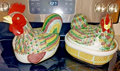 Porcelain Chicken Tureen Famille Vert Rooster and Hen - Image 1 of 4