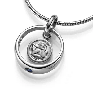 Anhänger Taufring   Silber 925/000  mit Engelchen u. blauem Kristall - Picture 1 of 1