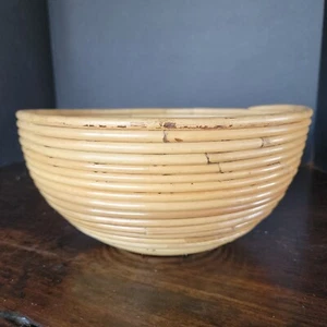 Vintage MCM Cottage Core Pencil Reed Rattan Bowl Basket c. 70s No Liner Handmade - Picture 1 of 13