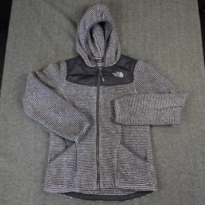 The North Face Oso Jacket Girls Large 14/16 Gray Striped Hooded Fleece - Picture 1 of 11