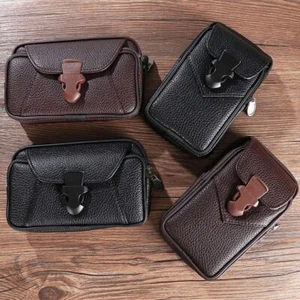 Retro Men Leather Mobile Phone Holder Belt Bags Waist Pack Holster Pouch Wallet - Picture 1 of 12