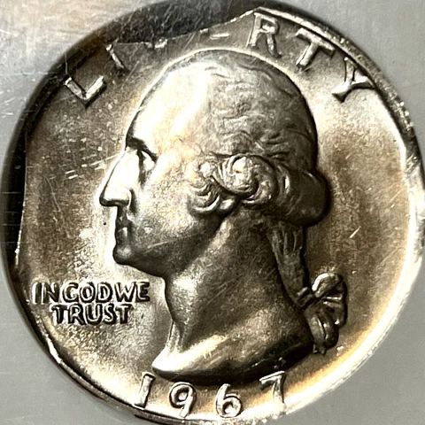 TRIPLE CURVED CLIPS 1967 SMS WASHINGTON QUARTER NGC MS-67 MINT ERROR! Cover