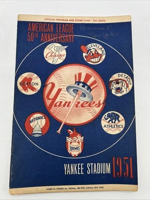 1951 NY Yankees vs Browns Program Mickey Mantle Wearing #6 - Image 1 of 4