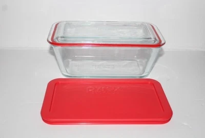 Vintage PYREX 7214 Rectangular Storage 4.8 Cup Glass Dish w/ Plastic/Glass Lids - Image 1 of 4