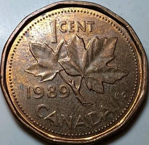 Un centavo canadiense Canadá 1989 1C error de troquel desalineado - Imagen 1 de 2