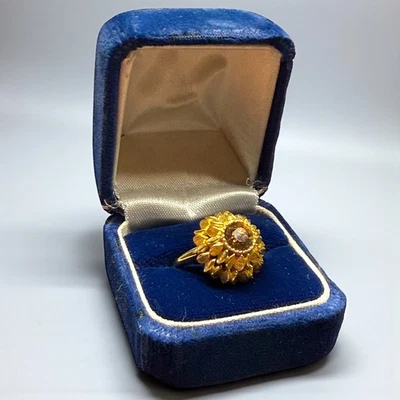 Anillo Girasol Vintage Avon Ajustable Talla 6 Tono Dorado Facetado Vidrio Marrón  Foto 1 de 4