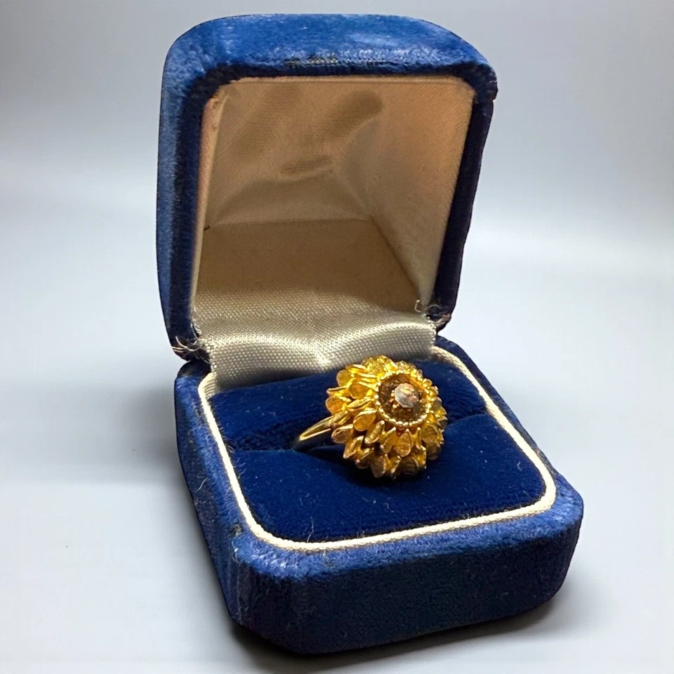 Anillo Girasol Vintage Avon Ajustable Talla 6 Tono Dorado Facetado Vidrio Marrón  Foto 1 de 4