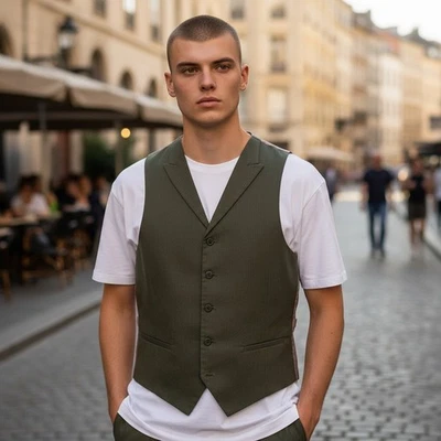 Perry Ellis Mens Classic Pinstripe Vest Sz M Formal Dress Suit Waistcoat Formal - Image 1 of 4