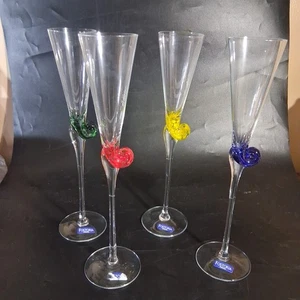 Fostoria Art Glass Snail Crystal Champagne Flutes Hand Blown Romania Lot of 4 - Picture 1 of 5