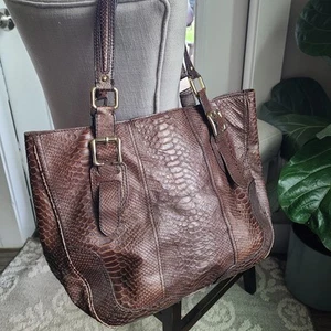 ANTONIO MELANI Croco Embossed Brown Leather Bag Purse Shoulder LARGE - Picture 1 of 13