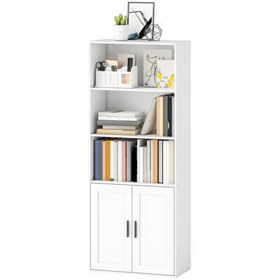 HOMCOM Libreria con Armadietto con Mensola Regolabile e Ripiani Aperti Bianco - Immagine 1 di 4