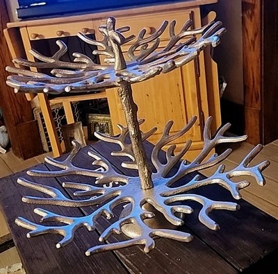 Cast Aluminum Branch Décor Designer 2 Tiered Tray 13.5" - 10.5" x 12" Tall New - Image 1 of 4