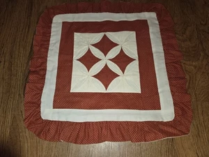 Vintage Quilted Four-Leaf Clover / Cathedral Window Throw Pillow Cover Handmade - Picture 1 of 5