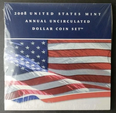 2008 W Annual Uncirculated Dollar 6 Coin Set Silver Eagle Sacagawea Presidential - Image 1 of 2