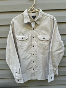 New J Crew Corduroy Shirt Mens L Ivory Button Up Pocket Classic Western Work - Picture 1 of 8