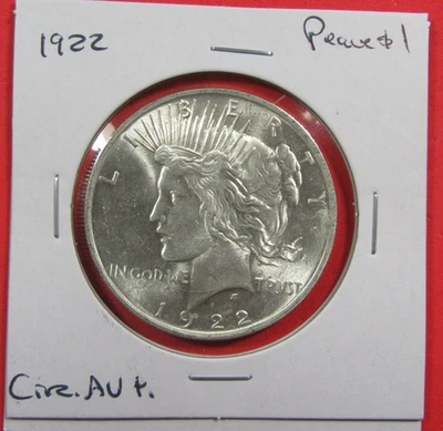 1922 $1 U.S. Peace Silver Dollar. Circulated AU+ Slider. Strong luster.(1225013) - Image 1 of 4