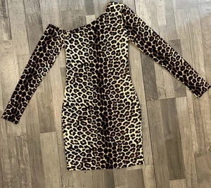 Women Sexy Bodycon Dress Long Sleeve High Neck Animal Print Party Mini Dress - Picture 1 of 4