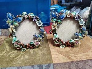 2 Enamel and Rhinestone 5" Round Photo Frame - Picture 1 of 4