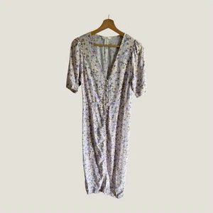 H&M Womens Multi-Floral Dress M V Neck Button Down Maxi Cottagecore Peasant - Picture 1 of 10