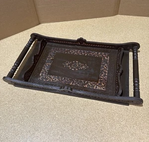 Primitives handgeschnitztes Holz Serviertablett Floral 20” x 11,5” Vintage Boho Dekor - Bild 1 von 9
